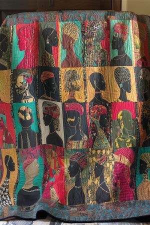 African Golden Crowns & Vibrant Souls Quilt Blanket Best African American Present