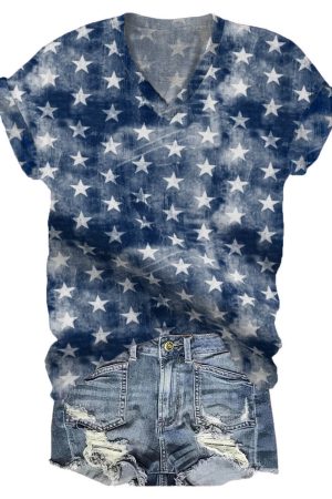 American Flag Star V-Neck Shirt 4Th Of July Gifts