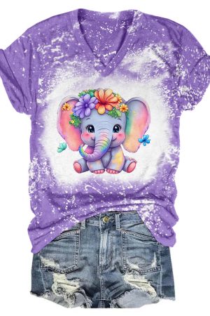 Babe Elephant Tie Dye V-Neck Shirt Elephant Gifts For Women For Her