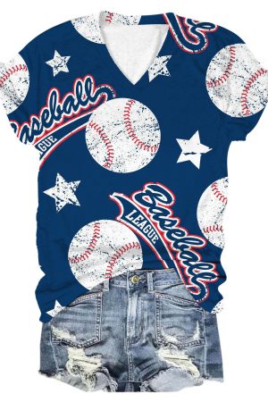 Baseball League Print V-Neck Shirt Unique Baseball Gifts
