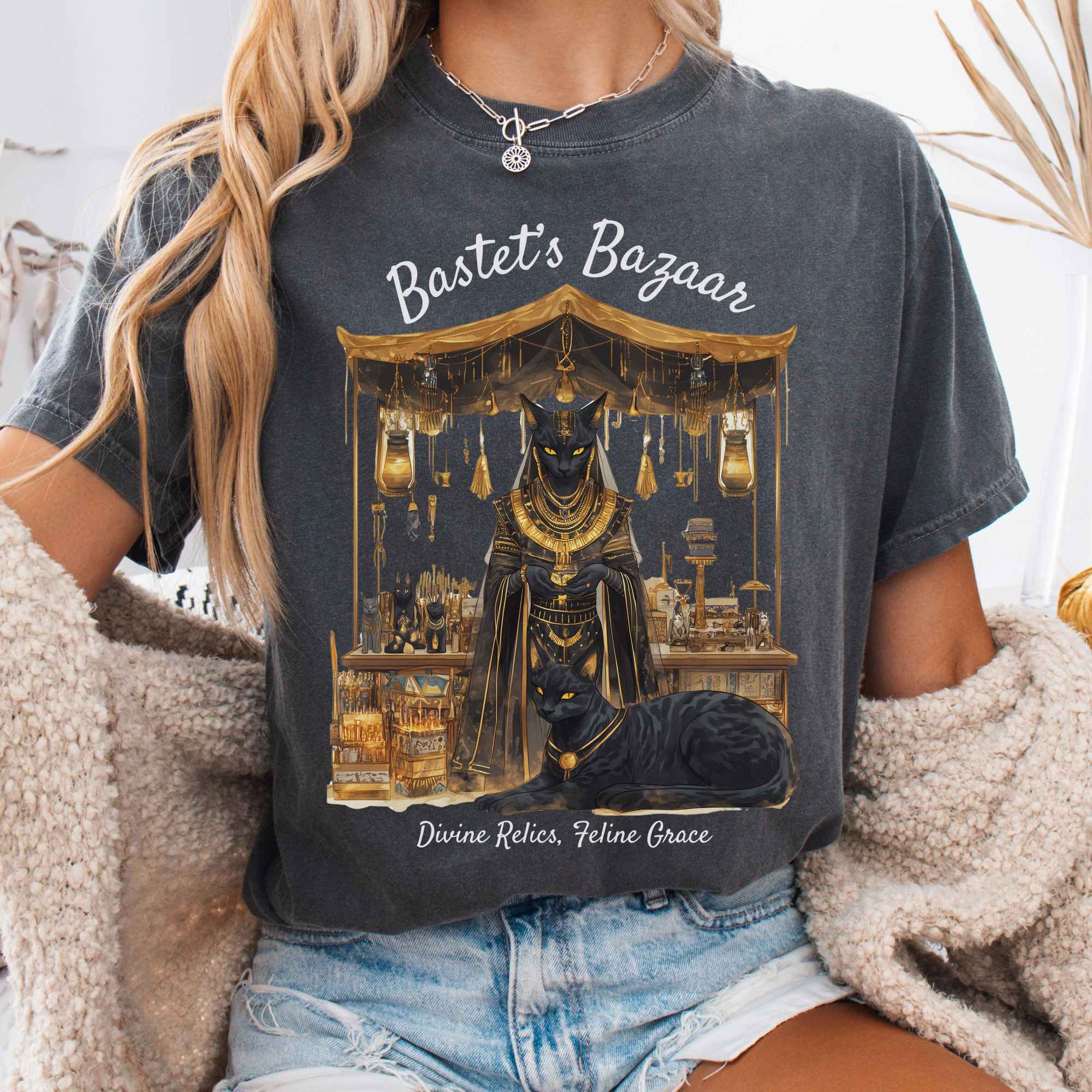 Bastet’S Bazaar Egyptian Goddess T-Shirt Perfect Gift For Girlfriend