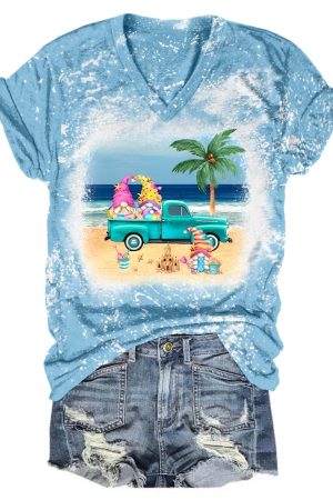Beach Gnomes Truck Tie Dye V-Neck Shirt Gnome Presents