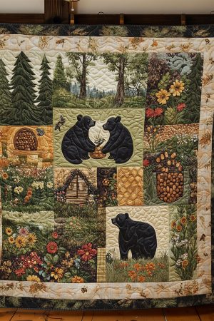 Bear Life In Forest Quilt Blanket Gifts For Bear Lovers