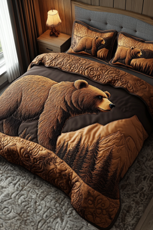 Bear Lovers Quilt Bedding Set Ultimate Gift For Wildlife And Nature Enthusiasts