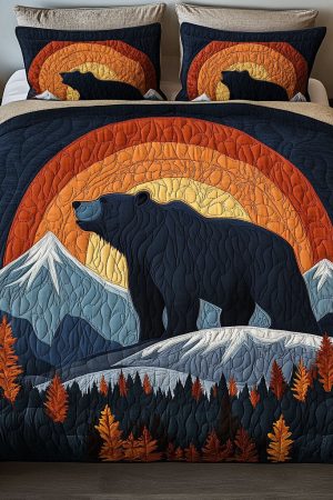 Bear Quilt Bedding Set   Bear Silhouette at Sunset Unique Gift Ideas