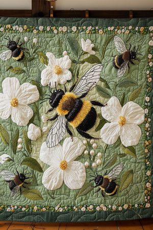 Bee In White Garden Quilt Blanket Unique Bee Gifts
