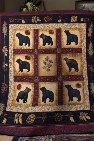 Black Bear Patch Quilt Blanket Bear Themed Gifts