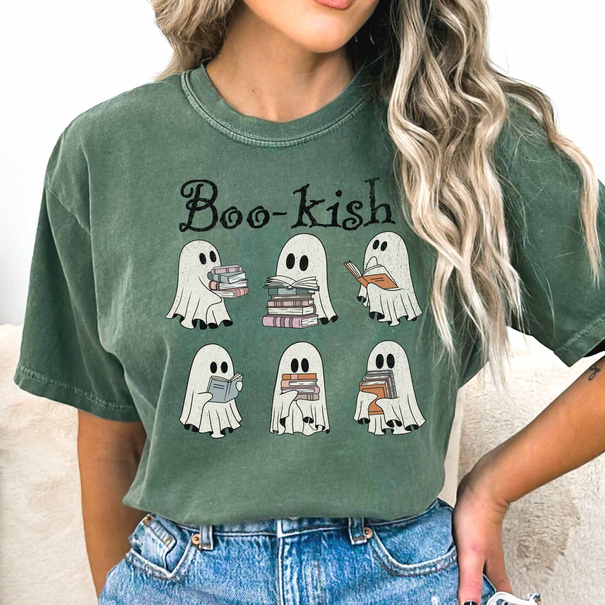 Boo-Kish Ghosts Halloween T-Shirt Book Lover T-Shirt Gift For Women