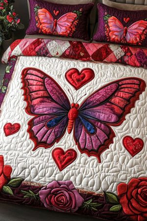 Butterfly Lovers Quilt Bedding Set Butterfly Heart Best Gift For Nature And Insect Enthusiasts
