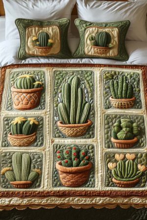 Cactus Lovers Quilt Bedding Set Cactus Pots Best Gift For Succulent Enthusiasts