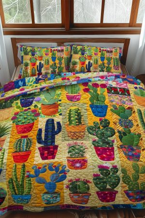 Cactus Lovers Quilt Bedding Set Ultimate Gift For Succulent And Desert Plant Enthusiasts