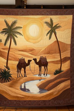 Camel In Desert Quilt Blanket Gift For Camel Lover