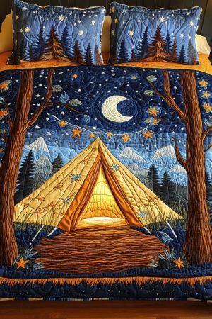 Camping Lover Quilt Bedding Set Starry Tent Perfect Gift For Night Sky And Outdoor Enthusiasts