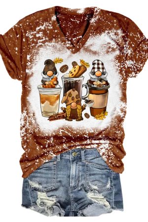 Coffee Gnomies Tie Dye V-Neck Shirt Funny Gnome Gifts