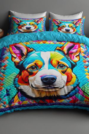 Corgi Quilt Bedding Set Best Gift For Dog Lovers And Pet Enthusiasts