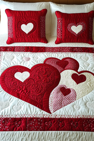 Couple Quilt Bedding Set Blissful Hearts Perfect Gift For Couples Who Have Everything