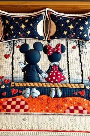 Couple Quilt Bedding Set Cute Cartoon Couple Under Romantic Moon Light Cute Couple Gifts