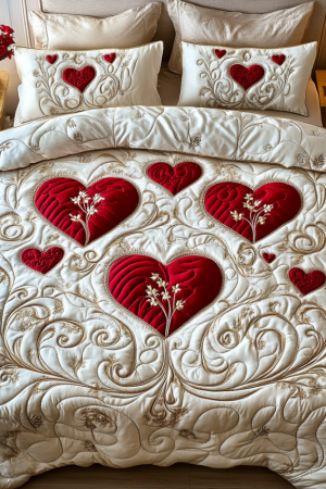 Couple Quilt Bedding Set Vibrant Hearts Best Gift For Older Couples And Anniversary Celebrations