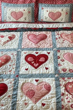 Couple Quilt Bedding Set Vintage Heart Charm Perfect Gift Experience For Romantic Couples