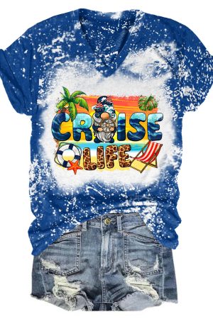 Cruise Life Gnome Tie Dye V-Neck Shirt Gnome Themed Gifts