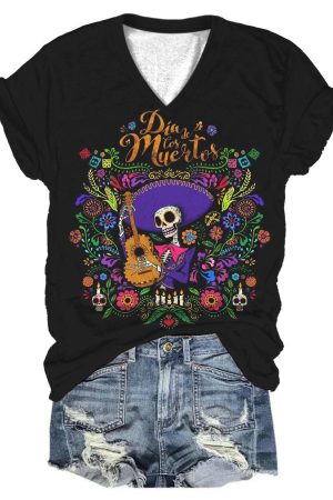 DIA DE LOS MUERTOS V-Neck V-Neck Shirt Day Of The Dead Skull Gifts For Women