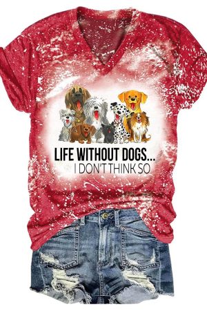 Dogs Print V-Neck V-Neck Shirt Christmas Presents For Dog Lovers