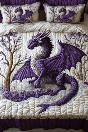 Dragon Lovers Quilt Bedding Set Magical Purple Dragon Gifts For Dragonfly Lovers