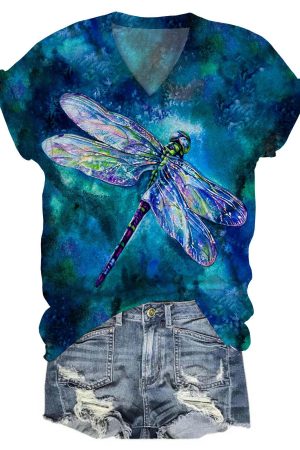 Dragonfly V-Neck V-Neck Shirt Dragonfly Gifts For Her
