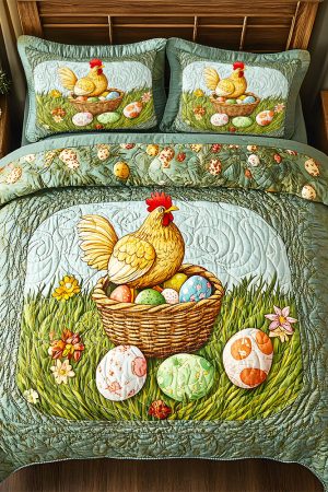Easter Chicks and Eggs Quilt Bedding Set Special Line Easter Gifts For Adults