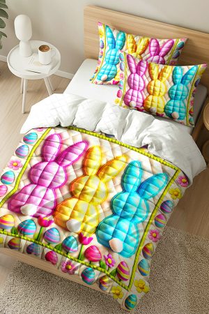 Easter Rabbit Quilt Bedding Set Best Easter Gift For Bunny And Spring Lovers