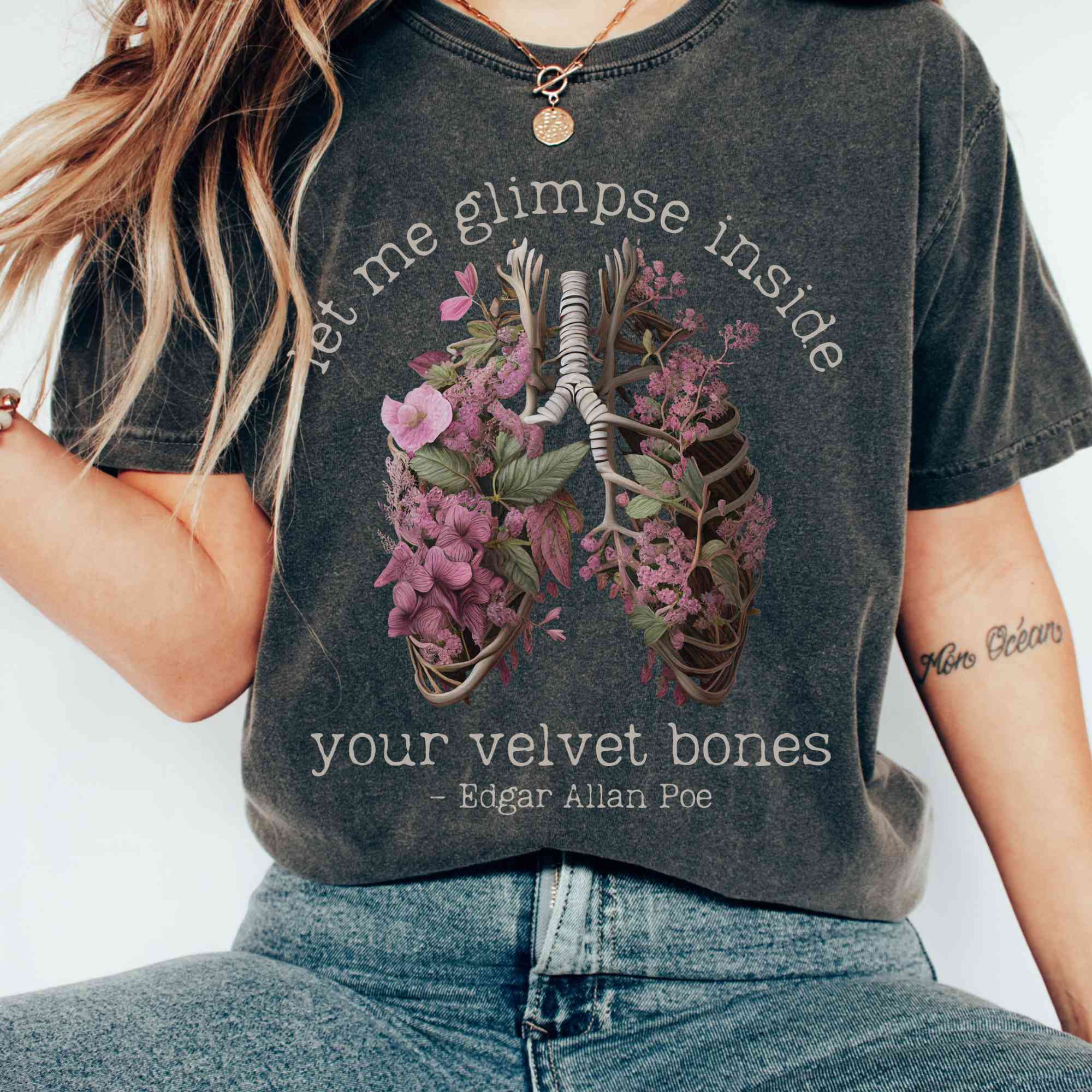 Edgar Allan Poe T-Shirt – Let Me Glimpse Inside Your Velvet Bones T-Shirt Gift For Girl