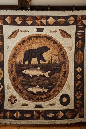Fishing Bear Quilt Blanket Best Bear Gift Ideas