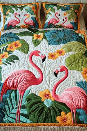 Flamingo Lover Quilt Bedding Set Pink Horizon Ultimate Gift For Tropical And Bird Lovers