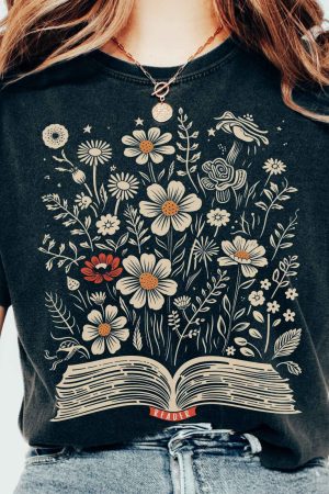 Floral Book Reader T-Shirt Gift For Women