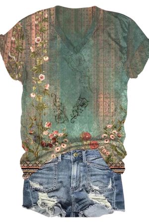 Flower Print V-Neck Shirt Gift Ideas For Women
