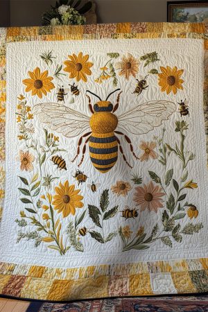 Flowers And Bee Quilt Blanket Bee Merchandise