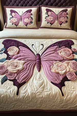Flutter Butterfly Floral Quilt Bedding Set Gift For Butterfly Lovers