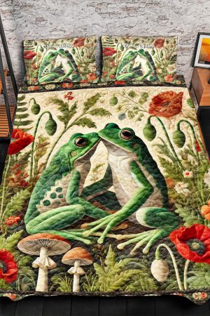 Frog Couple Lover Quilt Bedding Set Special Line Gifts For Older Couples
