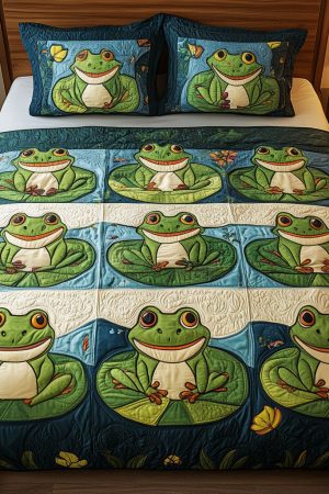 Frog Lover Quilt Bedding Set Lily Pad Smiles Perfect Gift For Amphibian And Nature Enthusiasts