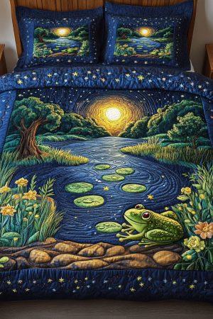 Frog Lover Quilt Bedding Set Riverbank Frog Best Gift For Amphibian And Nature Lovers
