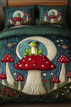 Frog Lover Quilt Bedding Set Whimsical Woodland Best Gift For Amphibian And Nature Enthusiasts