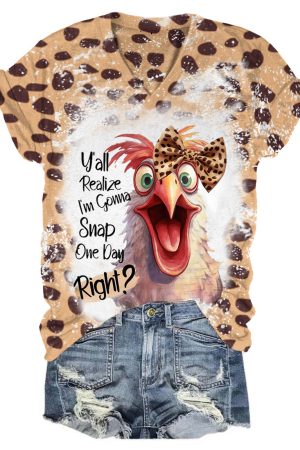 Funny Chicken Funny Word V-Neck Short Sleeve V-Neck Shirt Chicken Gifts For Him Her