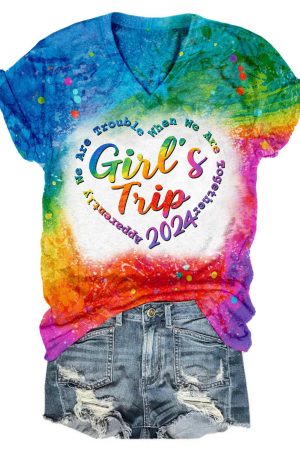 Girls' Trip 2025 Print V-Neck V-Neck Shirt Girls Trip Travel Vacation Gifts For Bestie