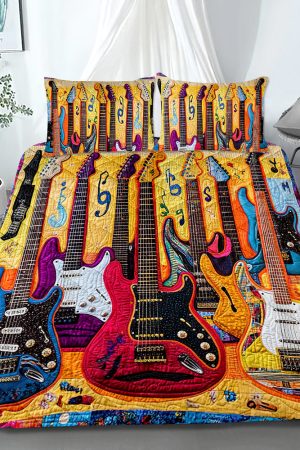 Guitar Lovers Quilt Bedding Set Guitar Themed Bedding Best Gift For Music And Guitar Enthusiasts