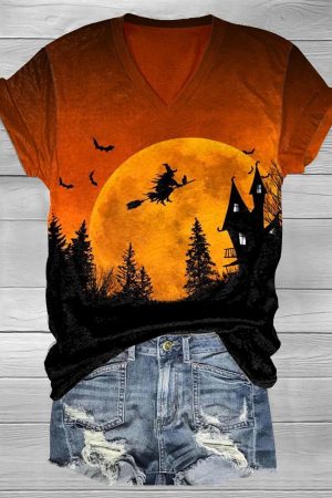 Halloween Witch V-Neck V-Neck Shirt Great Gift Ideas For Women