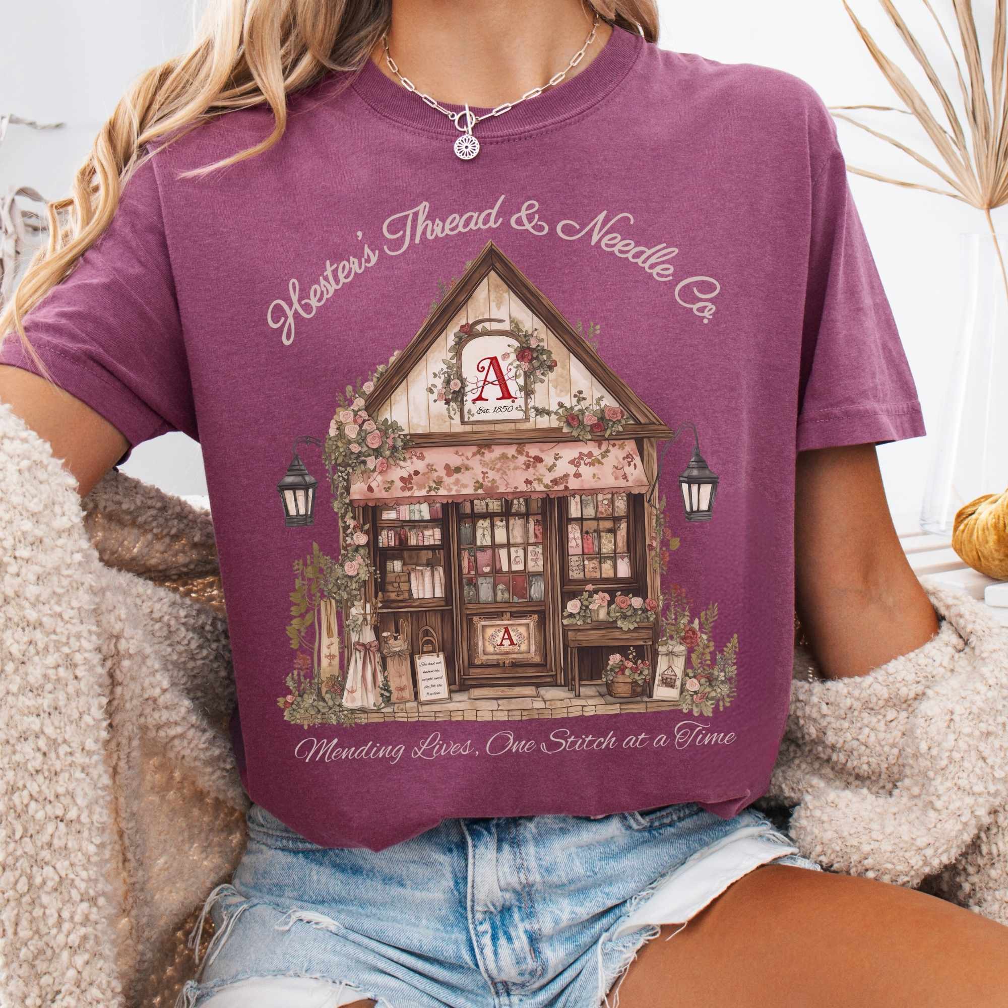 Hester’S Thread & Needle Co. Scarlet Letter T-Shirt Gift For Girl