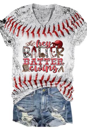 Hey Batter Batter Swing Tie Dye V-Neck Shirt Baseball Mom Gifts