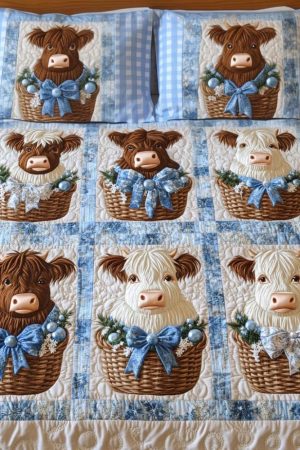 Highland Cow Lovers Quilt Bedding Set Basket Charms Perfect Gift For Country And Rustic Decor Lovers