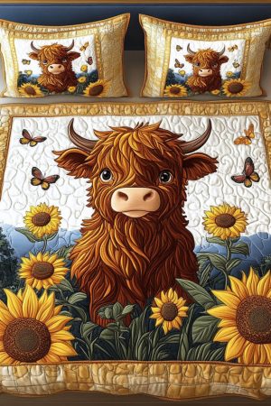 Highland Cow Lovers Quilt Bedding Set Butterfly Meadow Best Gift For Farm And Animal Enthusiasts