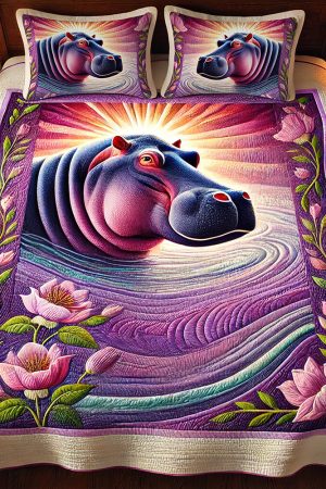 Highland Hippo Lovers Quilt Bedding Set Special Line Best Gift For Hippo And Farm Animal Enthusiasts